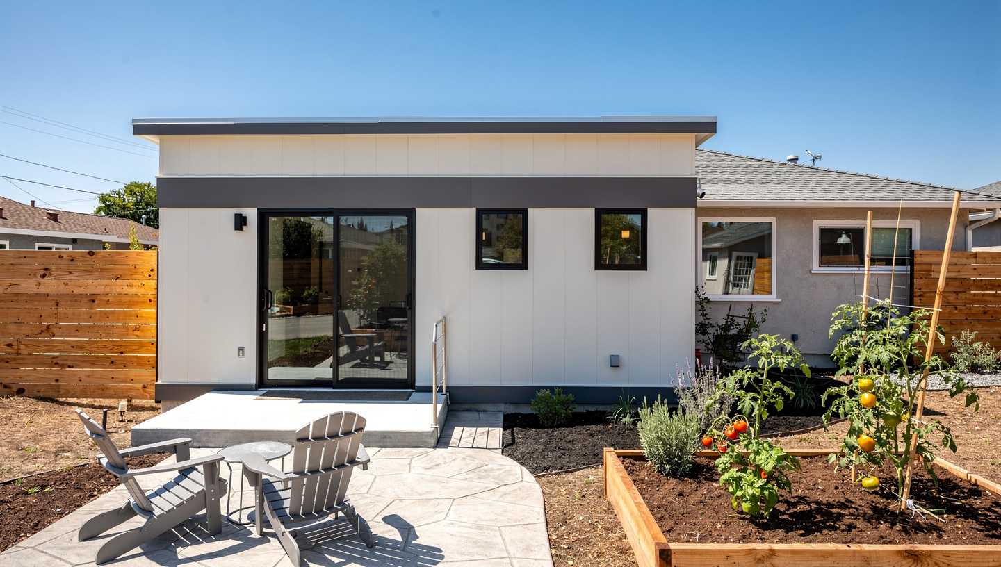 Modern ADU construction project in San Jose showing contemporary design with natural materials and Bay Area architectural elements